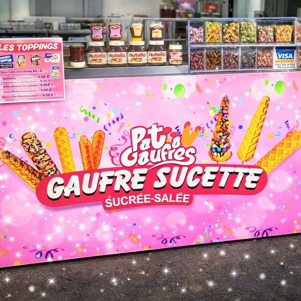 Le stand Pat' à Gaufres, coloré et festif, installé sur un événement à La Réunion